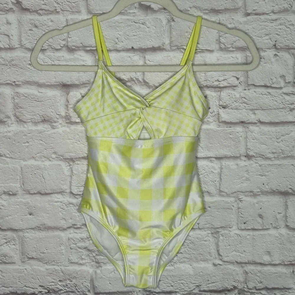 Cat & Jack Youth Gingham Check One Piece Swim Suit NWOT
